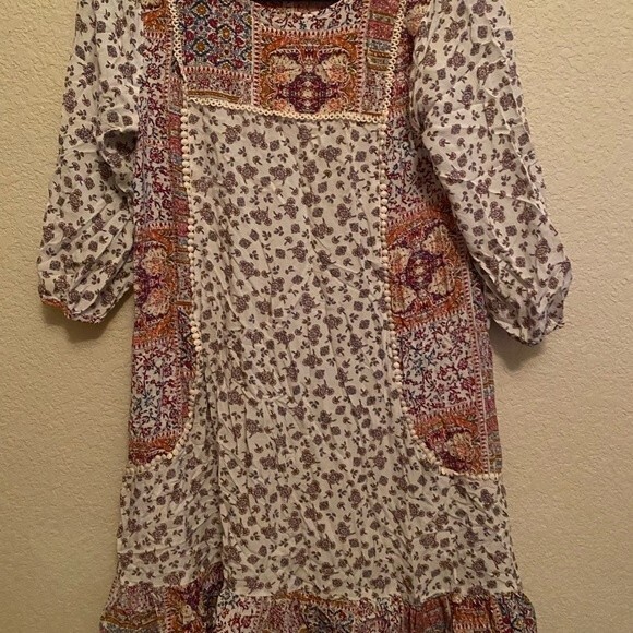 KORI paisley dress boho floral fairy hippie S lagen peasant prairie midi - Picture 3 of 15